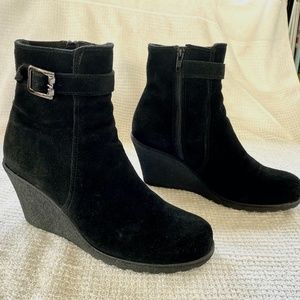 La Canadienne Black Suede Wedge "Kimmie" Boots, Women's, 7.5